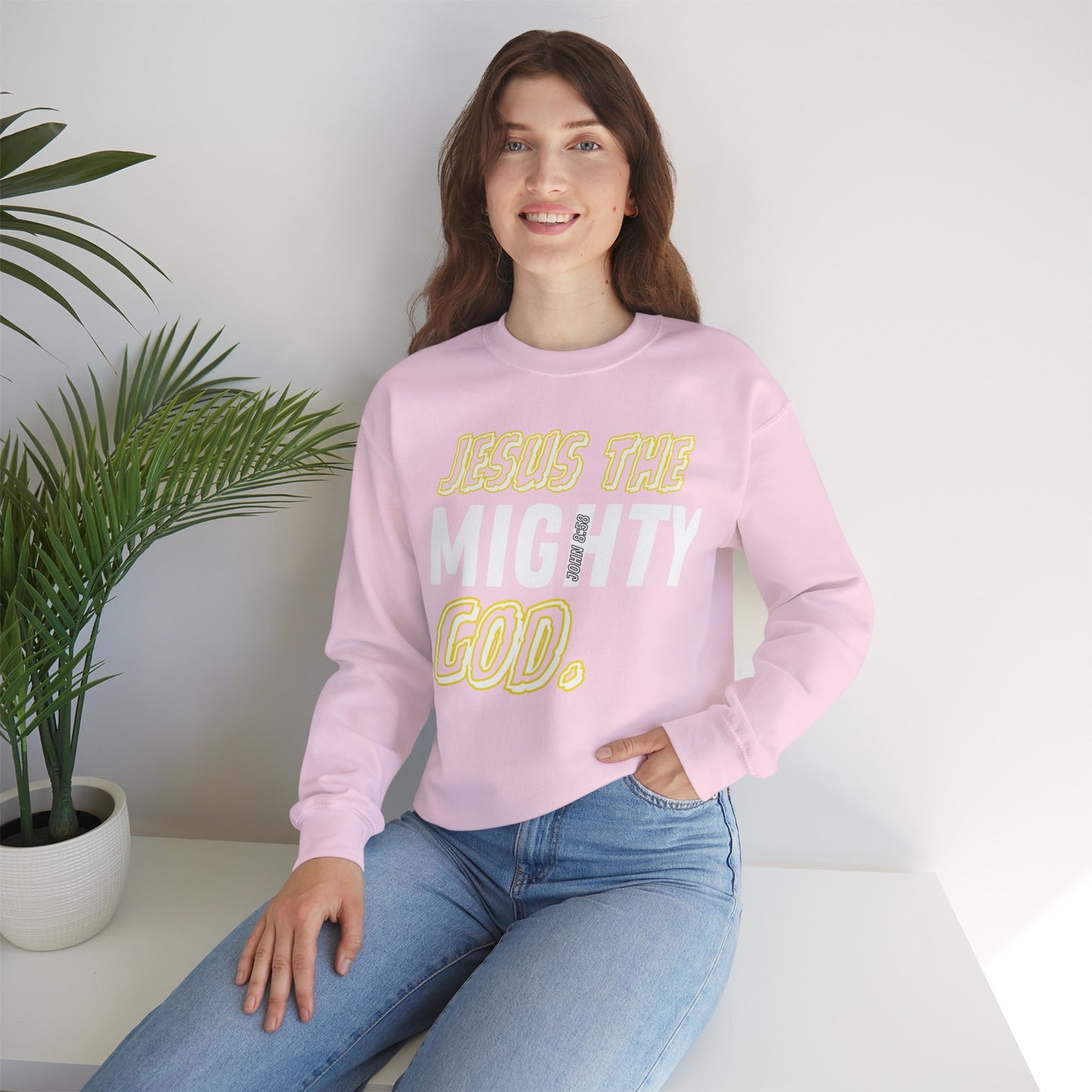 "PINK" JESUS THE MIGHTY GOD SWEATSHIRT